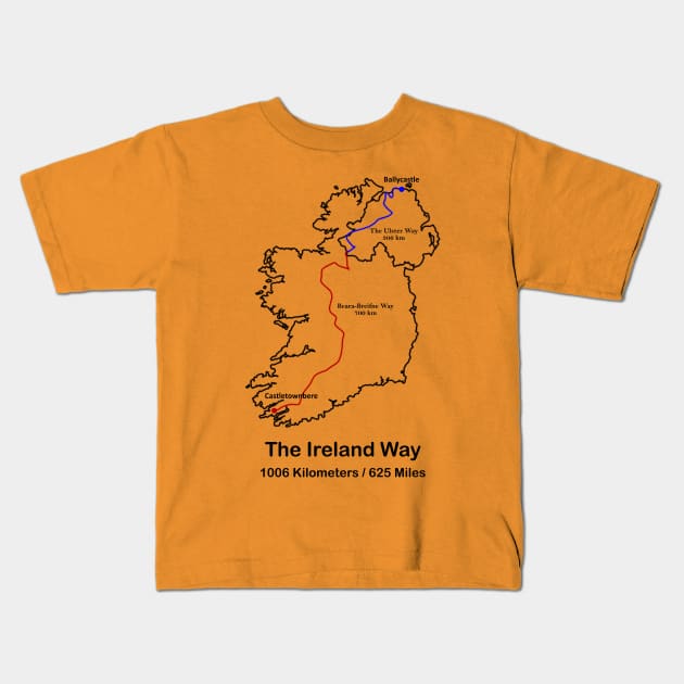 Ireland Way Route Map Kids T-Shirt by numpdog